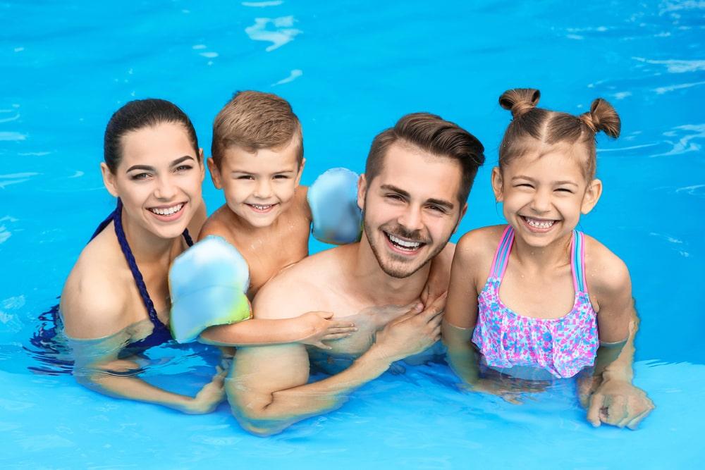 Family by the pool